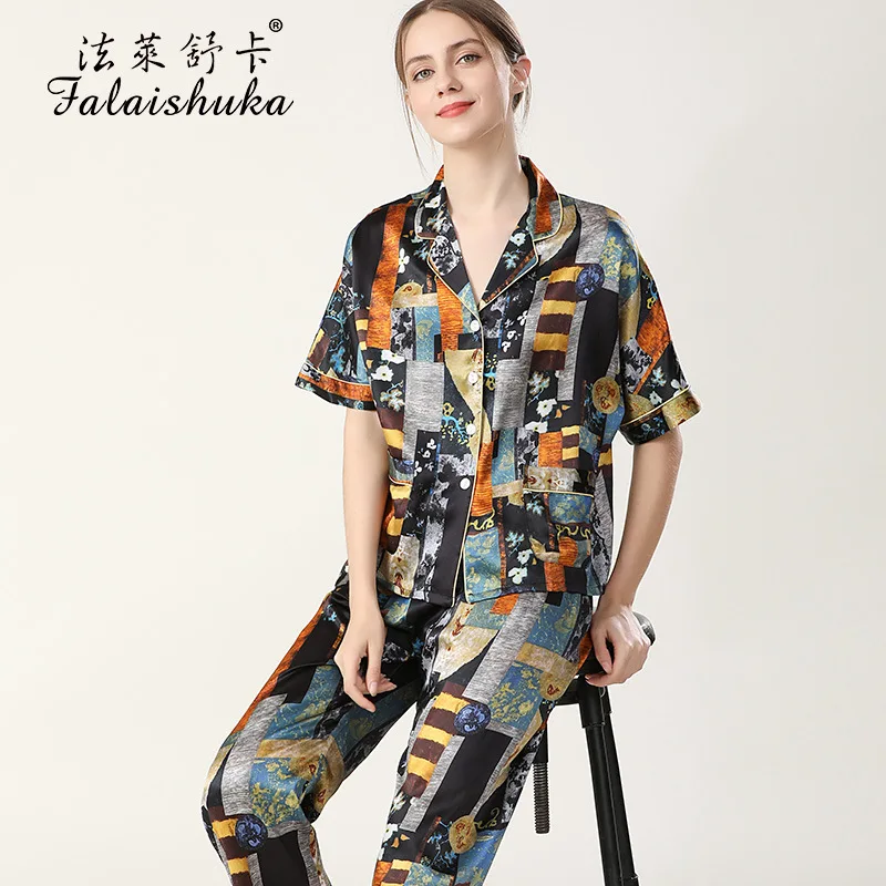 Women 100% Silk Pajamas Sets Three Pieces Silk Sleepwear 2021 Summer Homewears Home Wears Pajamas Set
