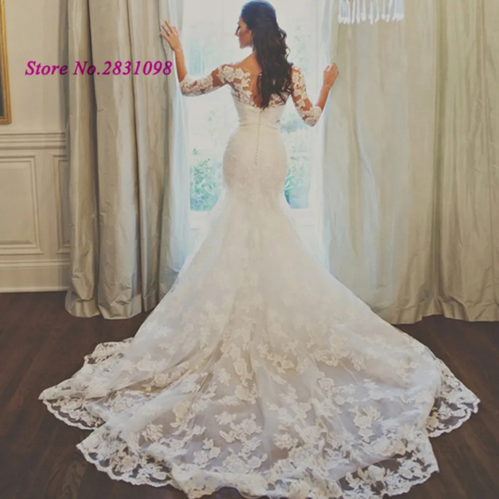 Женское свадебное платье-русалка кружевное платье с рукавом 2020 невесты в