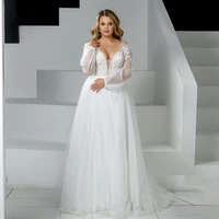 jiayigong sexy v neck wedding dresses puff sleeves beading applique glitter tulle bride gowns a line bridal dress plus size