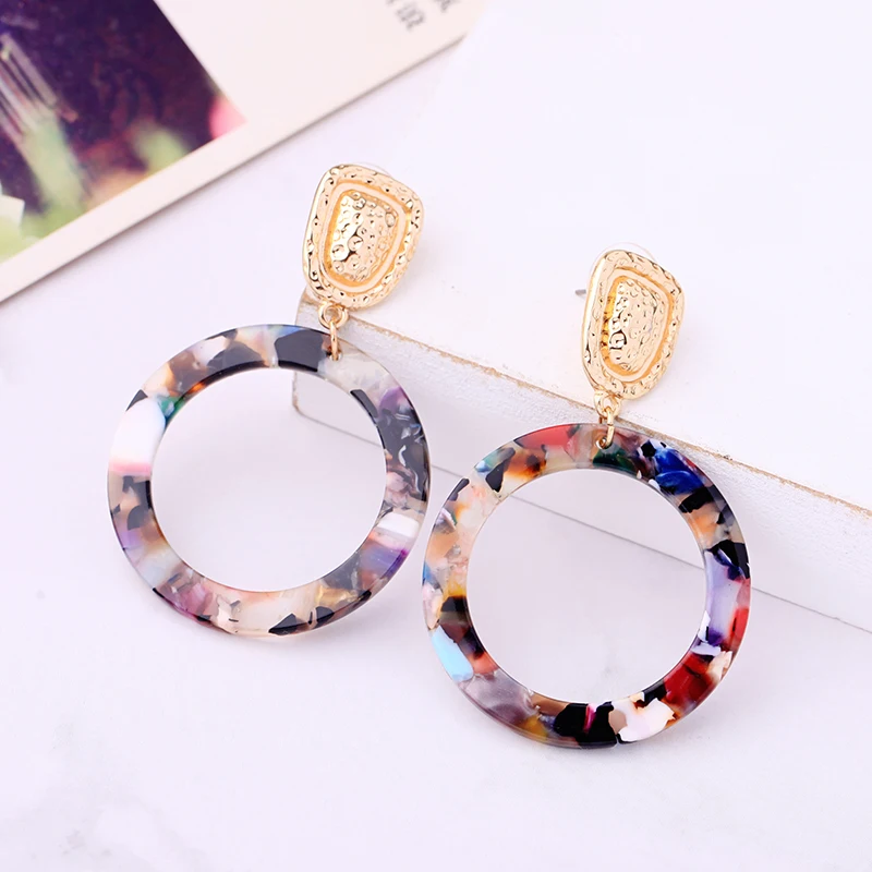 Уникальные разноцветные акриловые круглые листы золотого цвета висячие серьги
