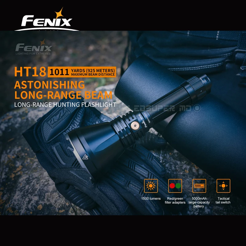 925 м дальность луча Fenix HT18 CREE XHP35 HI светодиодный фонарь 1500 люмен дальний охотничий фонарь с литий-ионным аккумулятором 5000 мАч