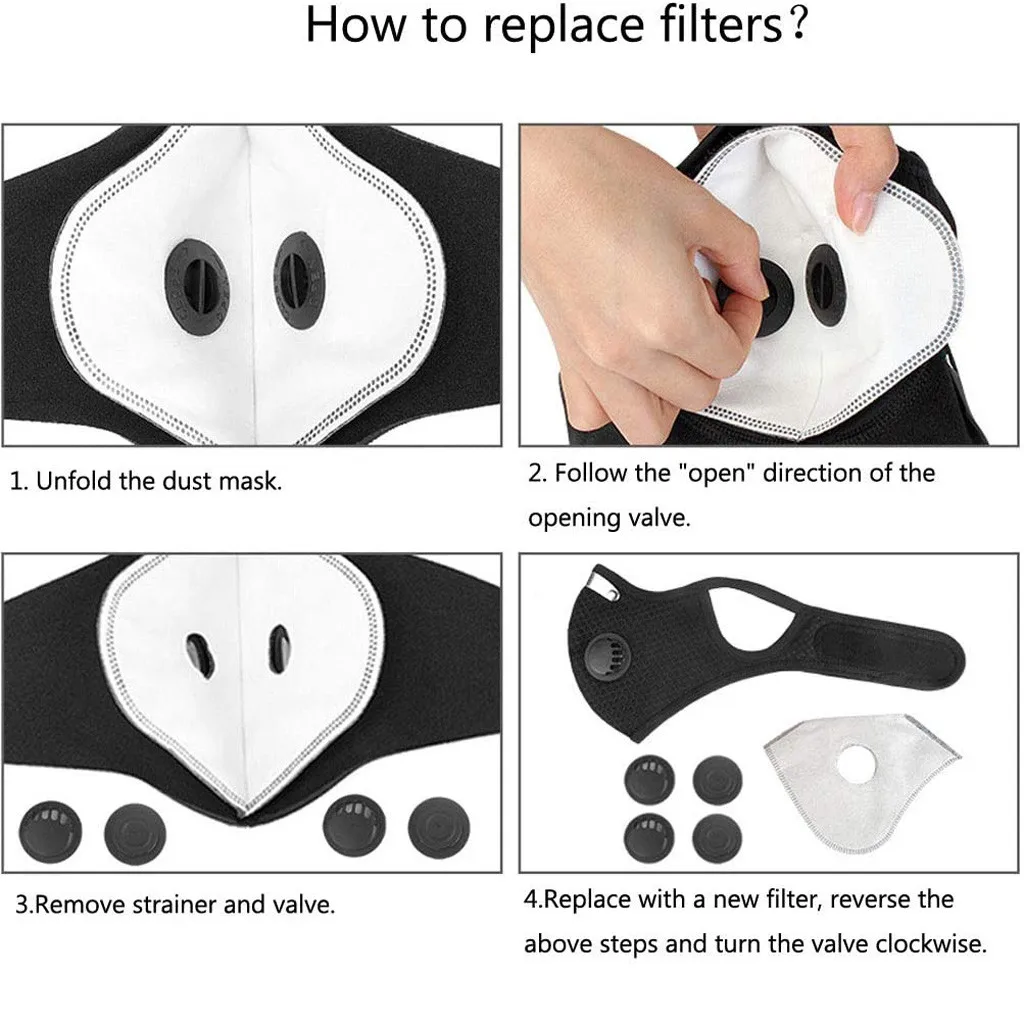 Шарф с 5 фильтрами 4 выхлопные шарфы Половина лица многоразовые Scarfproof респиратор