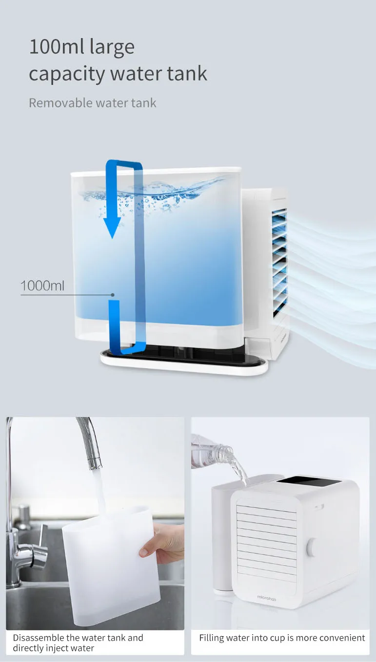 YOUPIN MICROHOO 6 Вт 1000 мл емкость воды мини Кондиционер сенсорный экран 99-СКОРОСТЬ РЕГУЛИРОВКИ энергосбережения синхронизации Вентилятор охлаждения