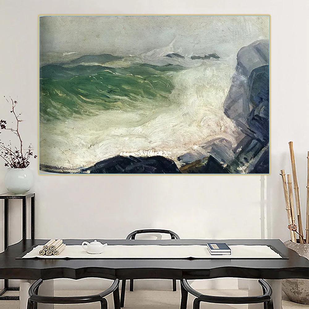 The Grey Sea - Картина маслом на холсте "Серое море" школы "Ash Can", плакат, изображение, украшение стены в современном стиле для домашнего интерьера.