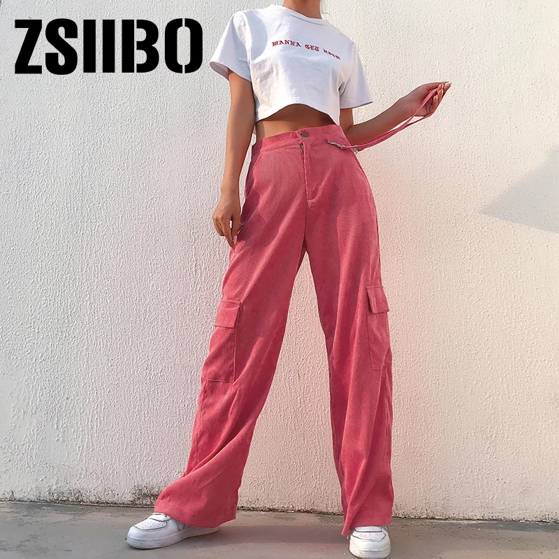 Женские брюки карго с карманами прямые высокой талией в стиле пэчворк спортивные