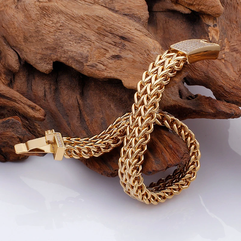 

316 Stainless Steel Link Chain Bracelets For Men Rhinestone Charm Trendy Dubai Gold Mesh Chain Bracelet Male Birthday Gift