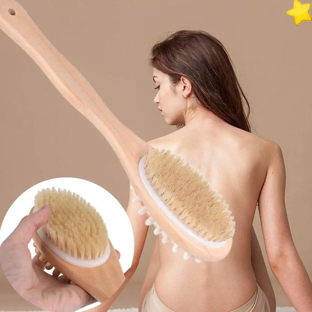 

Dry Massage Brush Bathroom Body Brushes Long Handle Exfoliating Massager Handle Bath Bristles Wooden With Natural Brushes J7B6