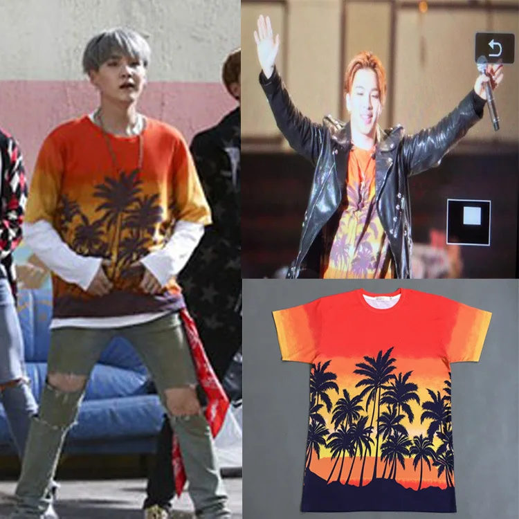 Kpop suga Bigbang TaeYang Футболка свободная Гавайская Кокосовая оранжевая футболка с короткими рукавами k-pop Bangtan футболка для мальчиков k pop