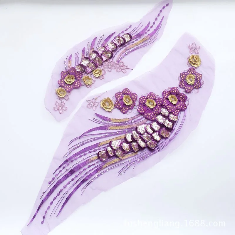 Многоцветная сетка вышивка пайетки трехмерные наклейки на ткани вышитые