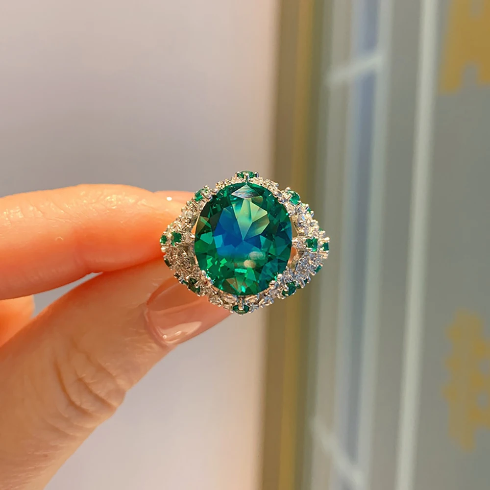 

Retro 925 Sterling Silver Gemstone Party Rings For Women Charms 12*14mm Sapphire Ruby Emerald Ring Fine Jewelry Birthday Gift
