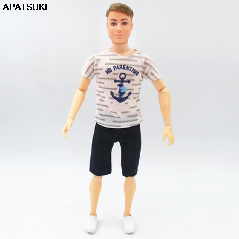 Одежда для кукол Кена 1/6 футболка с якорем и черные шорты детской куклы Барби |