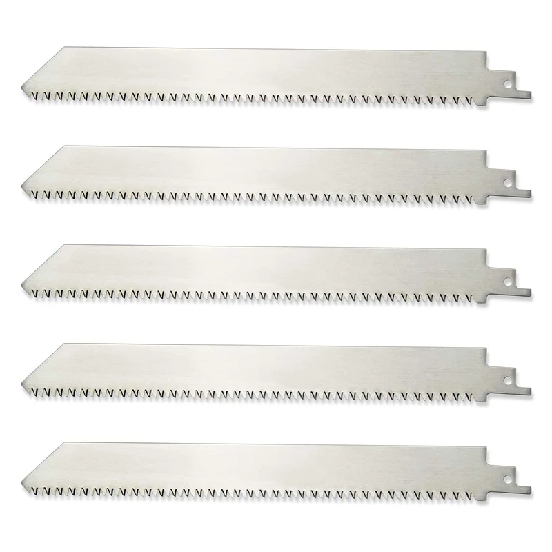 

5 Pack 9Inch 8TPI Unpainted Stainless Steel Reciprocating Saw Blade for Freeze Meat Bone Cutting Wood Pruning