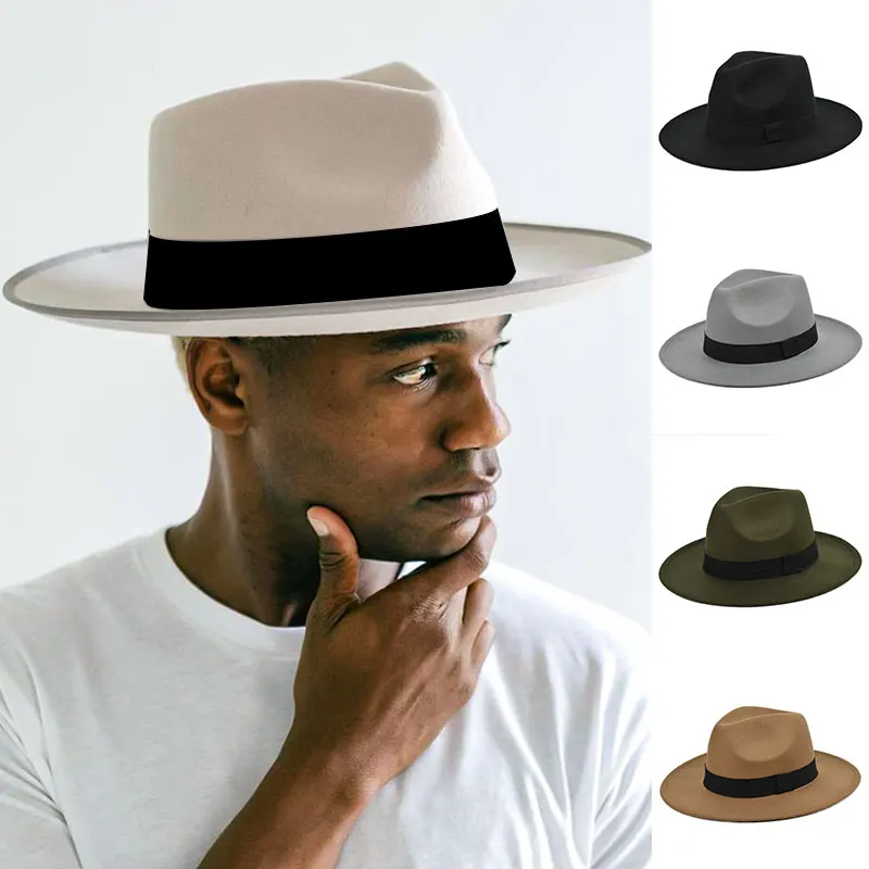 

New Retro Rancher Hat with Wide Brim Vintage Style Men's Felt Hat Vacation Supply