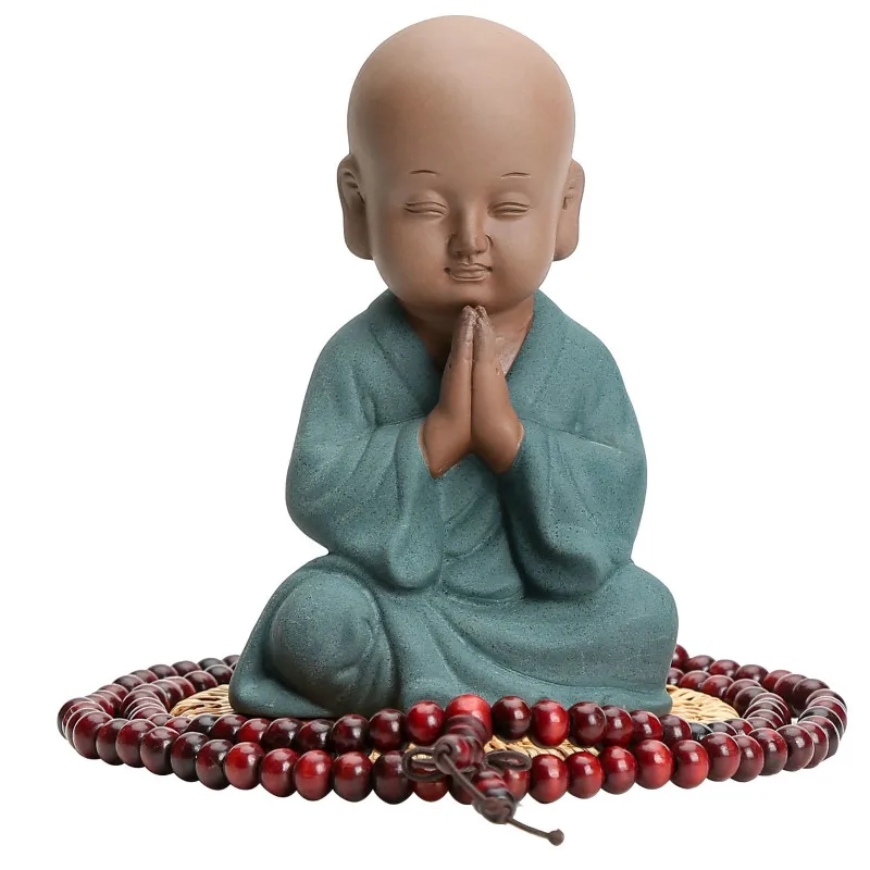 

Study Bookcase Furniture Creative Ceramic Crafts Monk Home Decor can with Buddha Beads Tea Pet Potted Plants Teahouse Ornaments