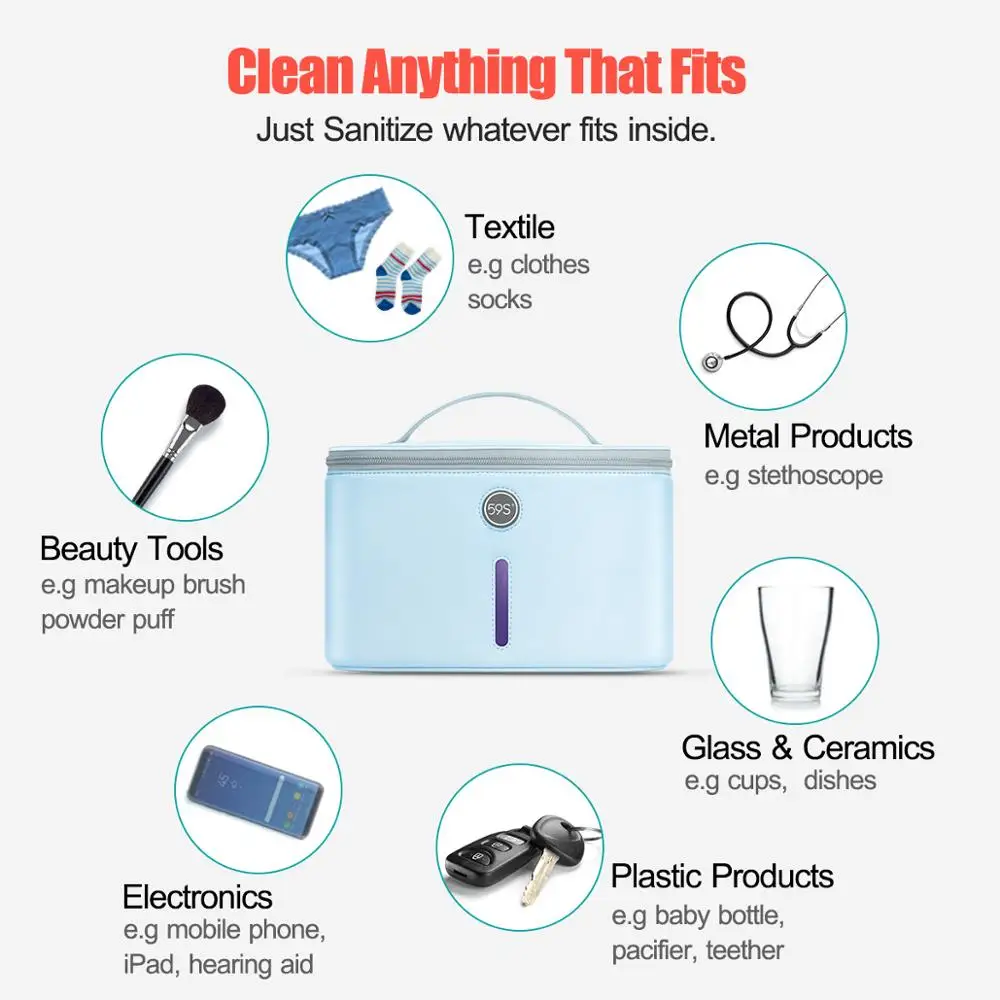 

UV Sterilizer Compact Disinfection Bag for Masks & Mobile Phone & Clothes Kills 99.9% of Germs Viruses & Bacteria 59S P55