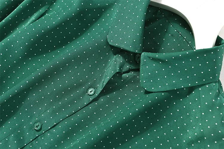 Женская рубашка с длинным рукавом блузка из шелка тутового крепа в зеленый