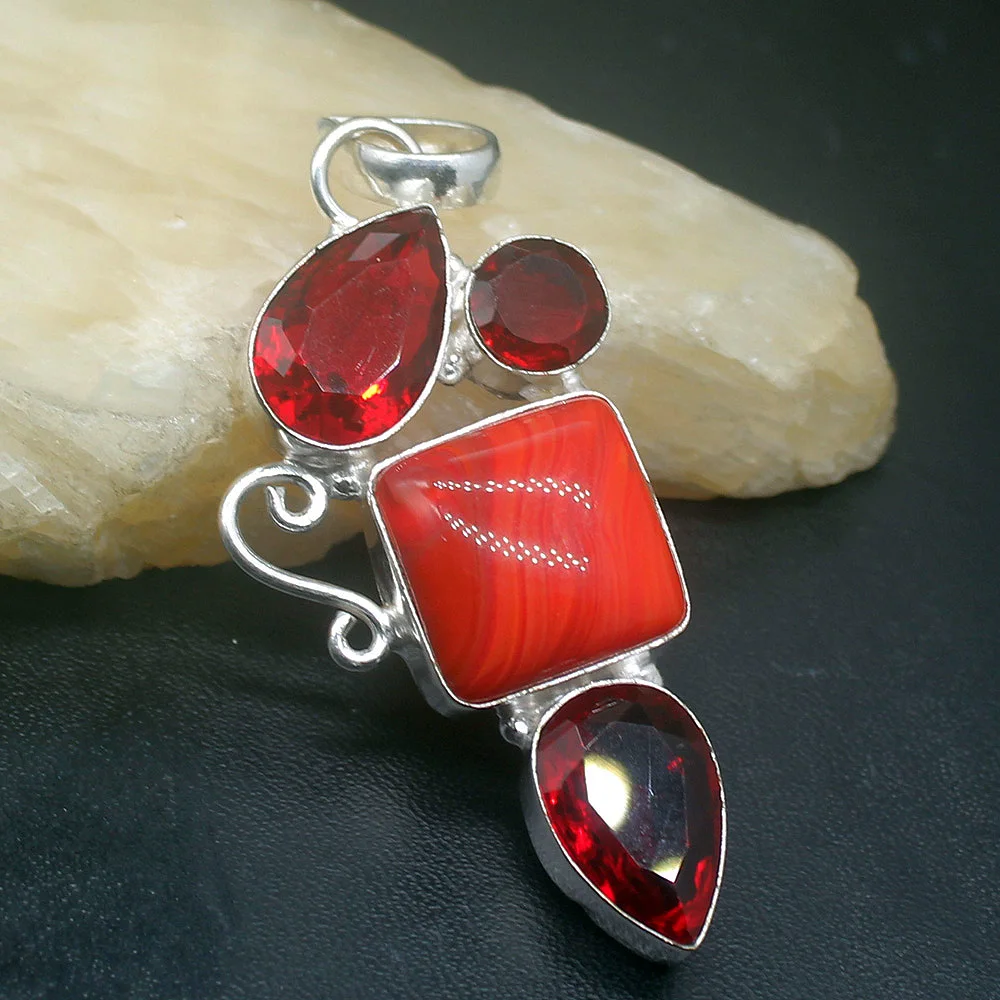 

Gemstonefactory ювелирные изделия большая акция один уникальный 925 серебро красный топаз гранат Ботсвана Агат Женское Ожерелье Подвеска 0242