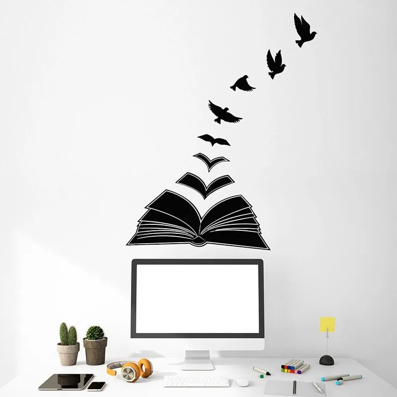 

Open Book Wall Decal Creatives Birds Reading Room Literature Library Books Store Interior Decor Vinyl Window Stickers Mural Q477