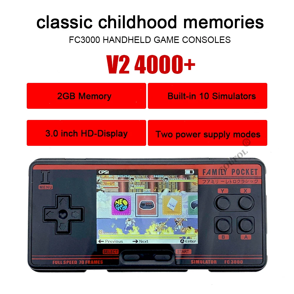 

2021 Handheld Game Console Video Gaming Portable Console 2G Memory Simulator FC3000 Handheld Support 10 Formats Game AV Out Put