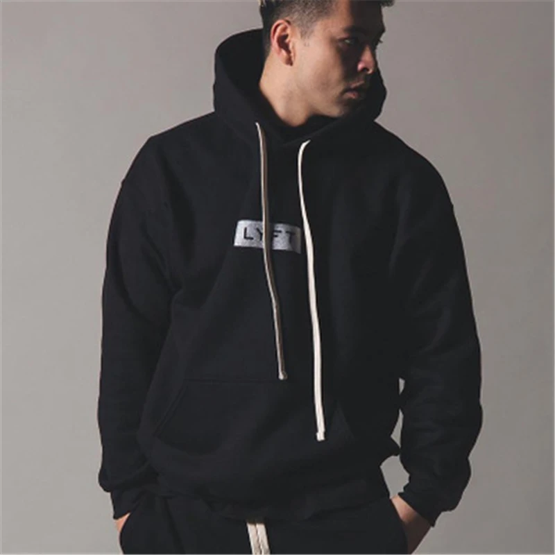 

Fall New Fashion Casual Men's Oversized Gym Pullover Sweater Loose Thick Round Neck Black Fitness Hooded Sports Top Streetwear