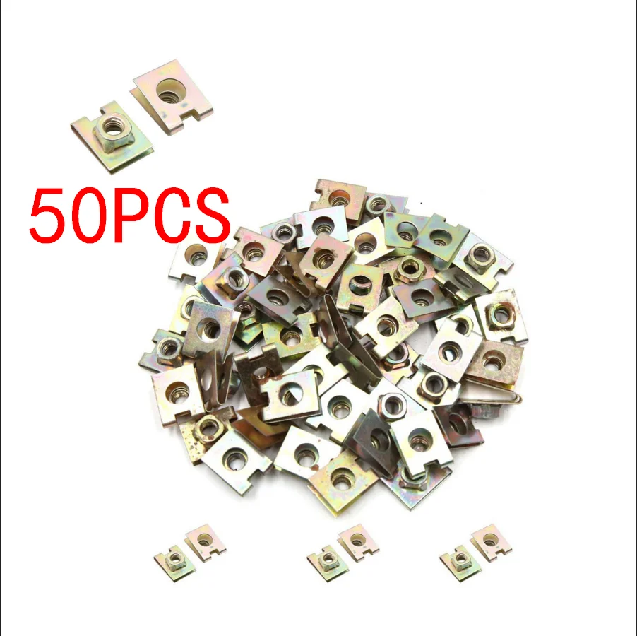 

50PCS Car Panel Defense Spring Metal U-Clip Speed Nut 6mm/ M6 Copper Tone