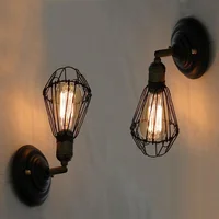 Bronze Wall Sconce Vintage Loft Lights E27 Base Rustic Metal Wire Cage Lamp On/Off Home Bedroom Bar Shop Ceiling Retro Fixtures
