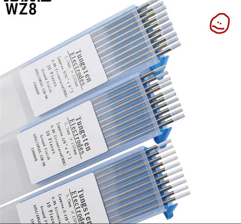 

WZ8 10 Piece White 1.0/1.6/2.0/2.4/3.0/3.2/4.0mm*150mm Zirconiated Tungsten Electrode Head Tungsten Needle/Rod For Welding Mach