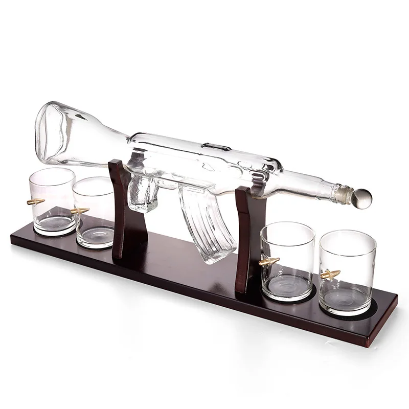 

AK47 Gun Decanter Pistol Shape Wine Bottle Drinks Set Four Shots Glasses And One Shot With Whiskey Gun Decanter Drinks Set