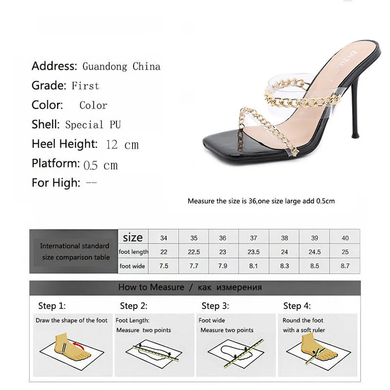 

LEOPARD LAND Large Size Women's Shoes 2021 Summer Fashion Chain Comfortable And Simple Word With Stiletto High Heel Sandals JXQ