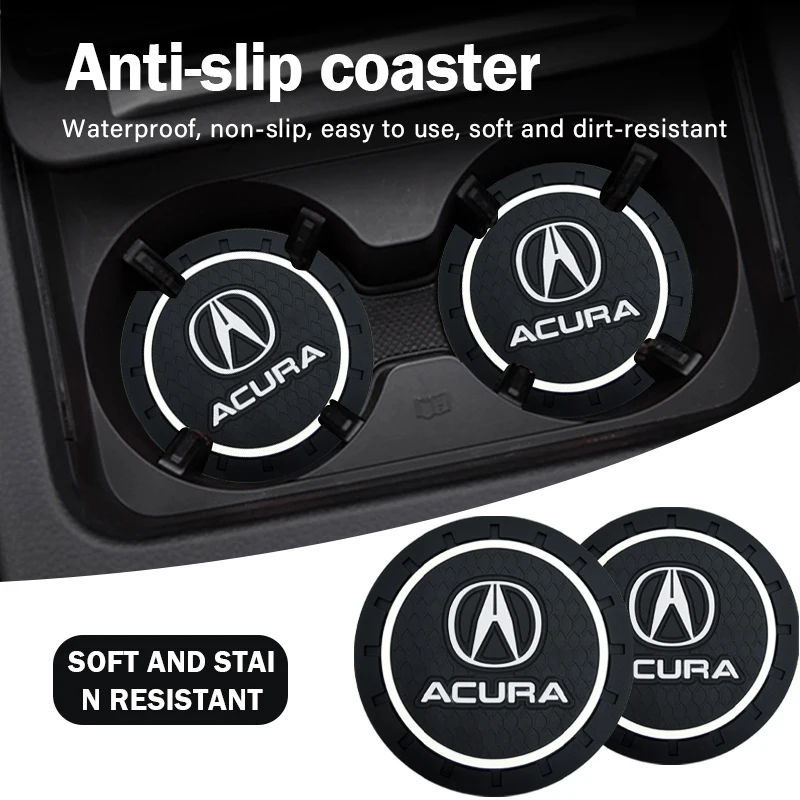 

1/2PCS Car Coaster Water Cup Anti-Slip Pad Bottle Holder Mat For Acura RDX Integra TLX CDX MDX RDX ZDX TLX TLX-L RLX TSX RSX NSX