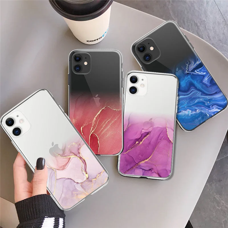 

Granite Marble Phone Case For iPhone 12 11 Pro Max Mini X XS XR Xs Max 7 8 Plus SE 2020 Soft TPU Transparent Back Cover
