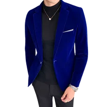 Outono inverno ouro veludo blazer de alta qualidade fino ajuste terno jaqueta moda casual masculino noivo cantor traje formal vestido noite (4)