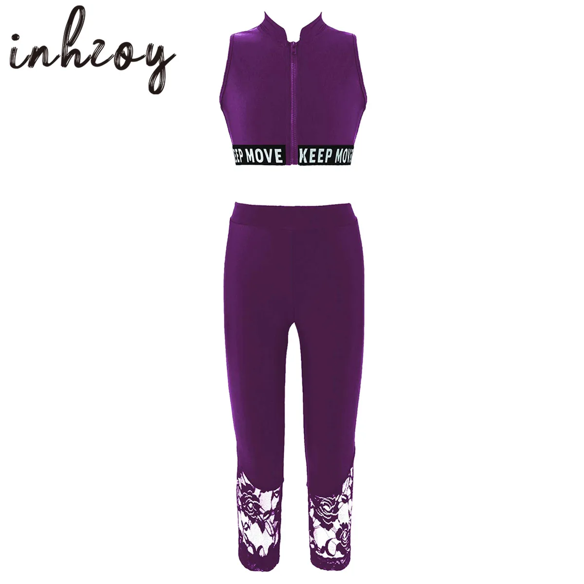 

Kids Girls Dancewear Sets Outfits Stretchy Sleeveless Ziper Front Hollow Back Top Sport Running Gym Workout Leggings