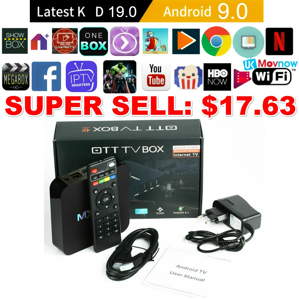 T TV BOX MX Pro 4K Android Box IP 9 0 OS 1GB 8GB RK3229 2 4 GHz WIFI четырехъядерный Смарт ТВ приставка
