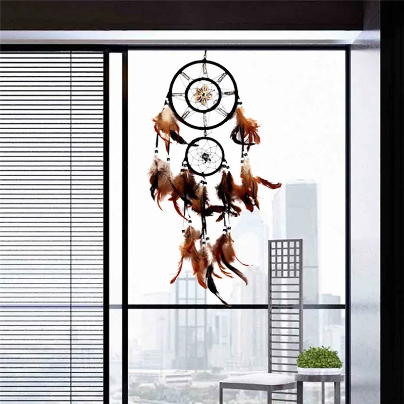 

Feather Crafts Dream Catcher Brown Wind Chimes Handmade Net for Wall Hanging Car Home Decoration