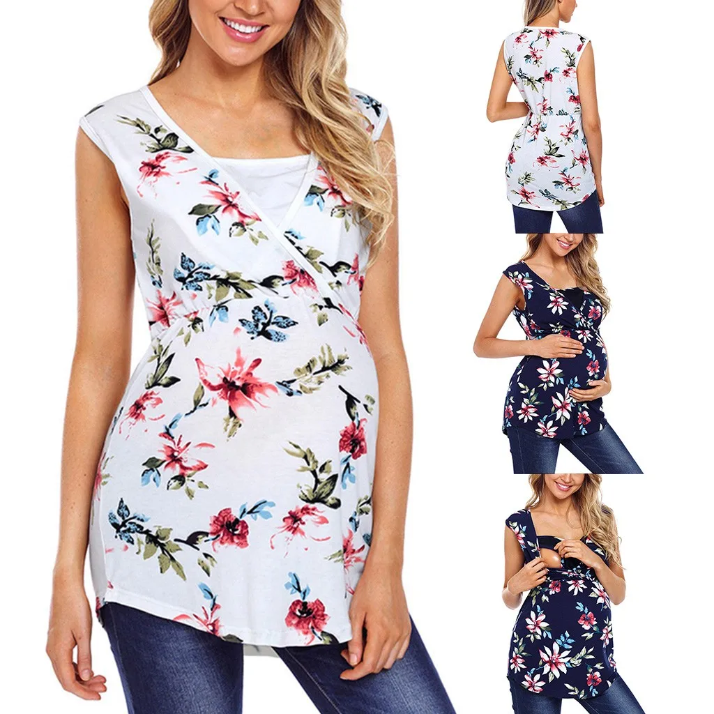

Maternity clothes Women's Maternity Sleeveless Floral Print Tops Nursing Baby Blouse Clothes Hot sale L500924