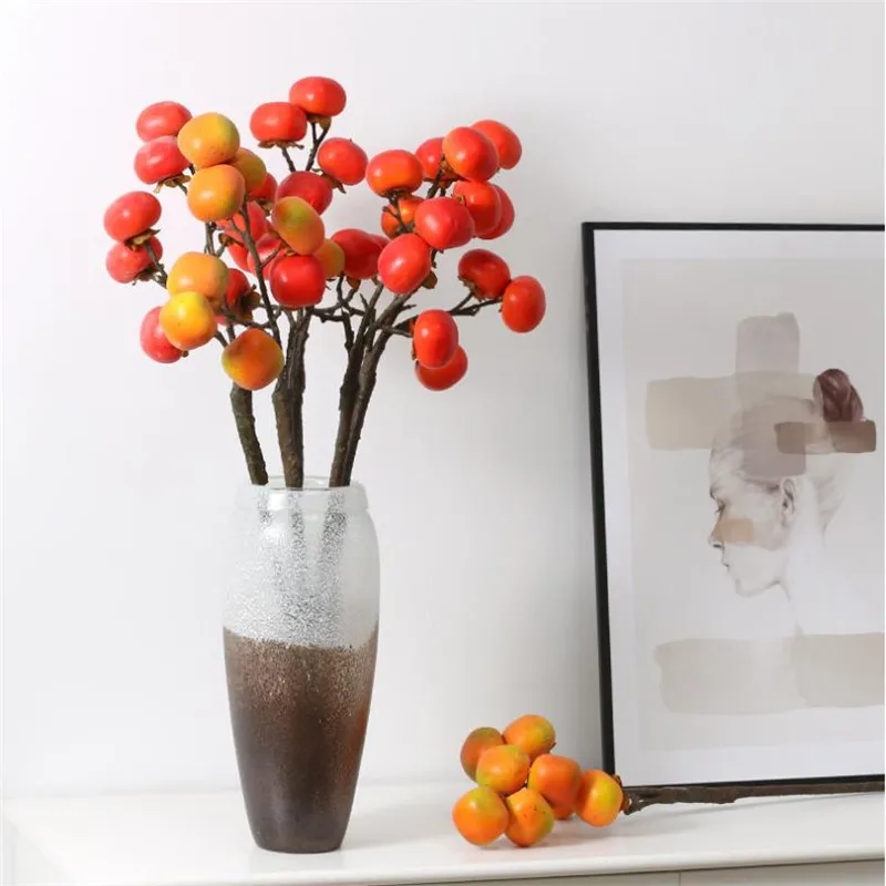 

Fake Long Stem Persimmon (8 heads/piece) 42.52" Length Simulation Foam Persimmons for Wedding Home Decorative Artificial Plants