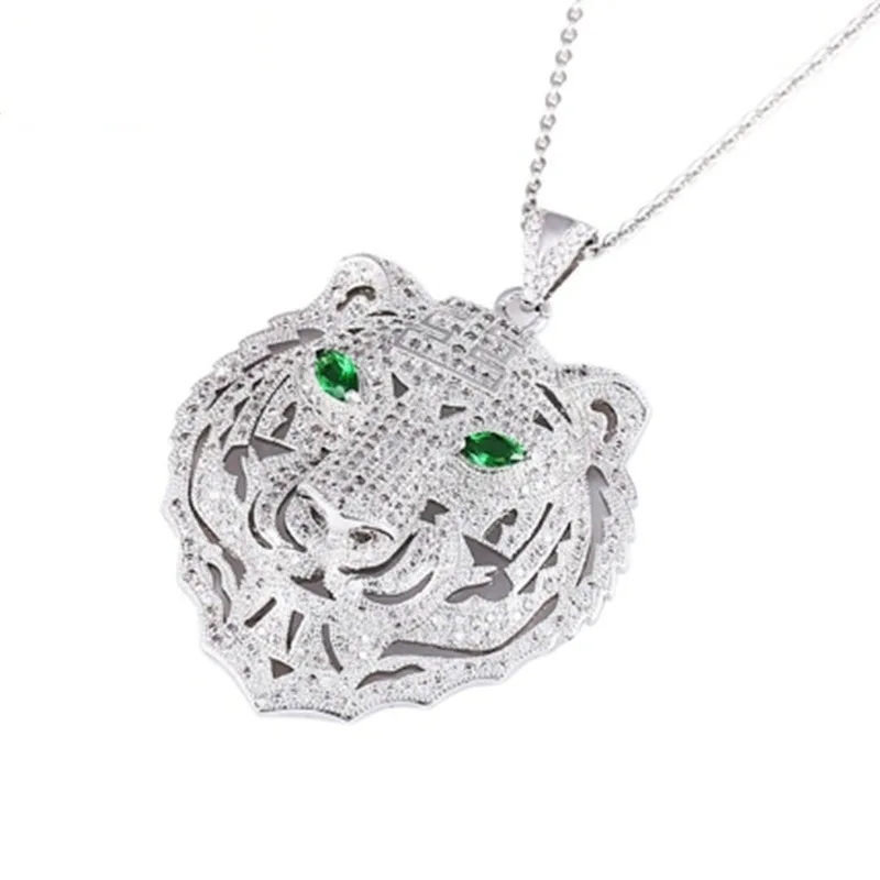 Ожерелье с подвеской в виде головы тигра зеленым глазом | Украшения и аксессуары