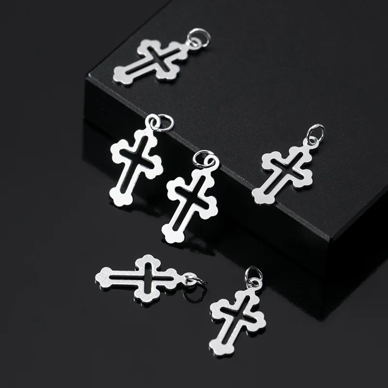 4pcs 925 Sterling Silver Hollow Cross Charm Pendant for Diy Bracelet Necklace Making Fine Jewelry Finding | Украшения и