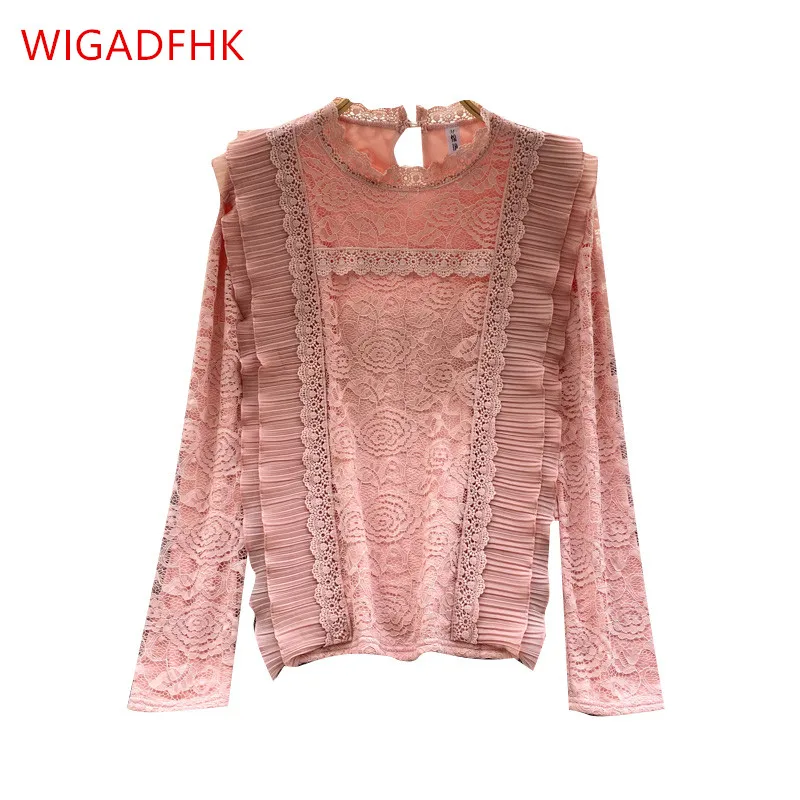 

Модная кружевная нижняя рубашка для женщин, новинка весны 2022, тяжелая промышленная плиссированная Облегающая рубашка с оборками, Женский ш...