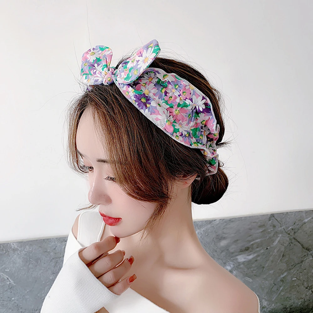

2021 элегантный цветочный широкобоковой цветочный стильный тюрбан с милым цветочным бантом модные милые эластичные аксессуары для волос для...