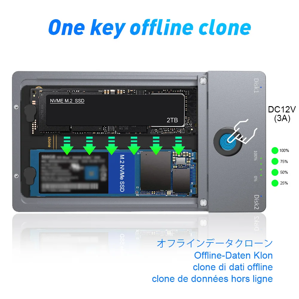New Nvme HDD Enclosure M.2 , Dual Hard Disk Positions, Support Offline Copy Of Solid State Hard disk box USB3.1 GEN 2（10Gbps)