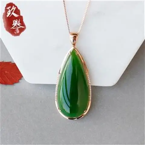 

Jasper Drop-Shaped Large Pendant Pure Silver Embeded Jade Pendant Necklace Natural Hetian Jade Diamond-Studded Necklace
