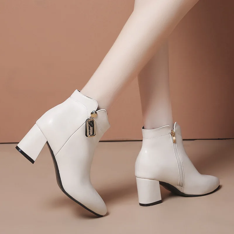 

Женские ботильоны из искусственной кожи на низком каблуке в стиле ретро, женская обувь на молнии, женские короткие ботинки, Прямая поставка