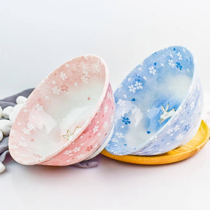 

Японский шар риса керамическая Милая чаша с цветами, домашняя креативная посуда, рамен, лапша, миски, контейнер для супа, посуда с цветком ви...