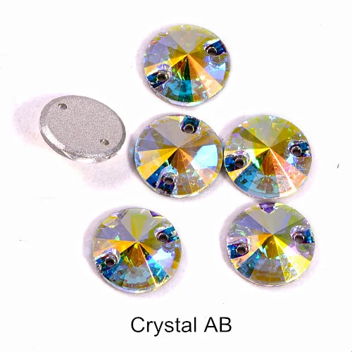 001AB-Crystal AB 40pcs AAAAA Quality 12mm Round Rivoli Glass Sew On Rhinestones Flatback Crystal Sewing Strass for DIY Wedding Dress B1248 - Цвет: 001AB-Crystal AB