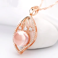 real 14k rose gold necklace natural rose quartz pendant for women pierscionki topaz gemstone bizuteria wedding pendant jewelry