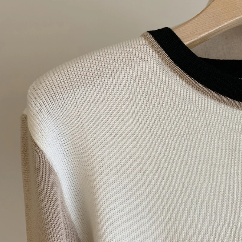 

New 2020 Autumn Winter Patchwork Slim Ladies Tops O Neck Long Sleeve Knitted Sweater Women Casual Women's Sweaters Pullovers