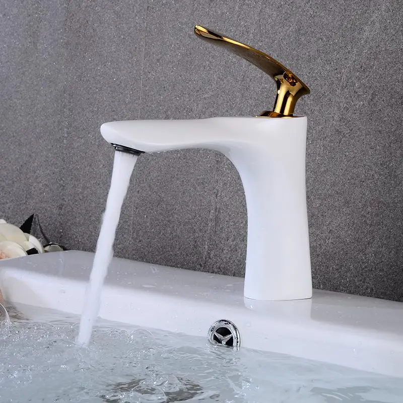 Белый с золотым смеситель для раковины кран ванной комнаты одной ручкой