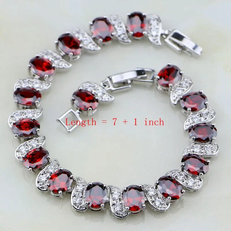 Комплект из колье и серёг серебра 925 пробы с красным гранатом |